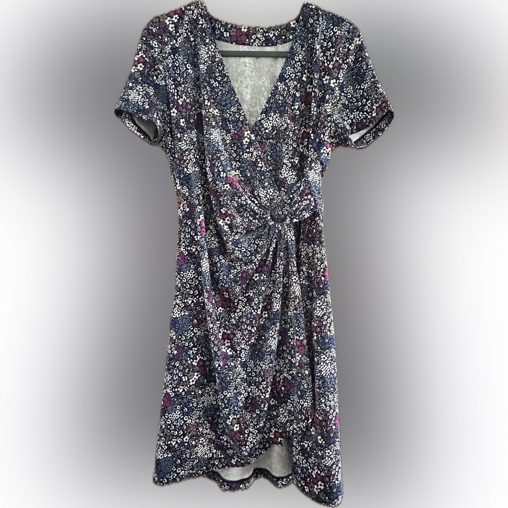 Lands' End Petite Vibrant Floral Faux Wrap Dress